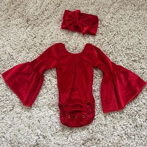 Baby girl red velvet bell sleeve leotard